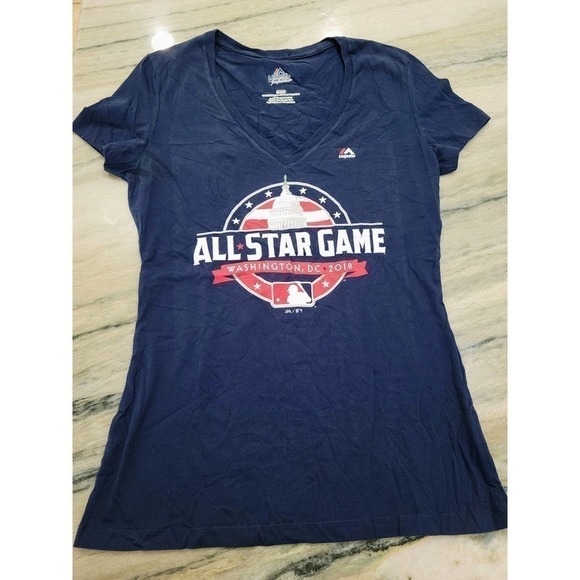 Majestic MLB All Star Game Women's Navy V-Neck T-Shirt Medium - Picture 2 of 5